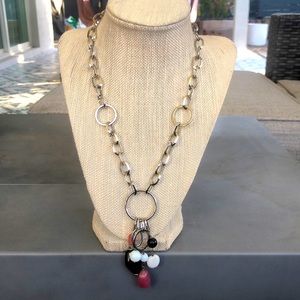 Pink black and white gem stones on silver link chain Lia Sophia necklace